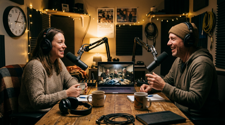 Two podcast hosts running a 24-hour Giving Tuesday livestream, a Giving Tuesday campaign idea